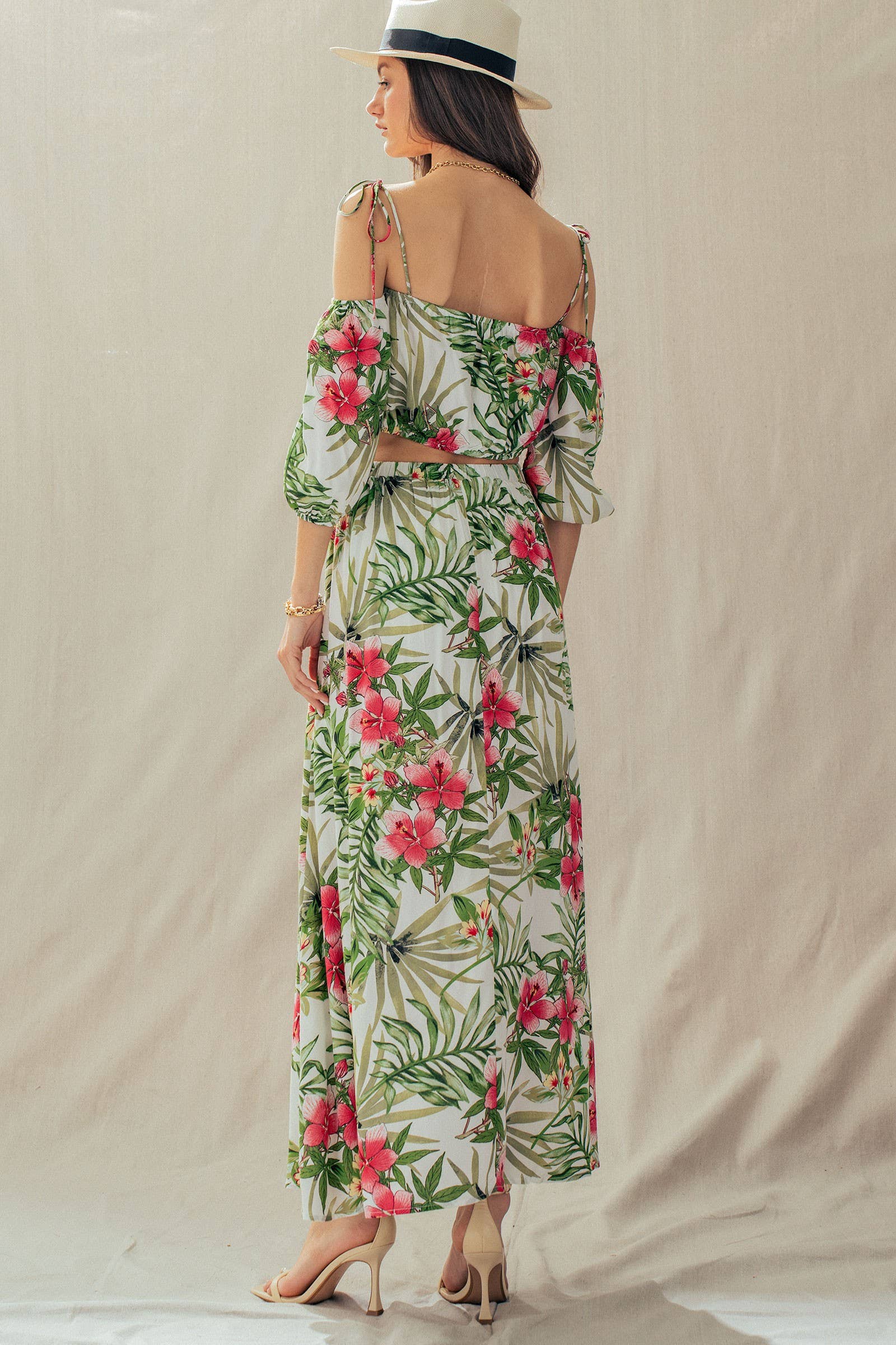 Off Shoulder Crop Top with Floral Maxi Skirt