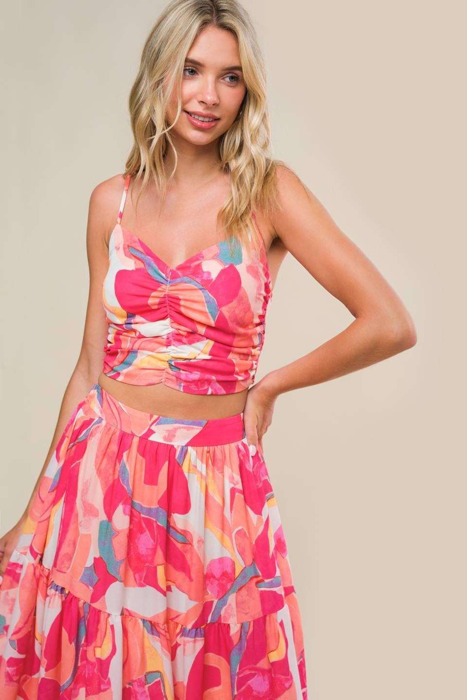 A printed woven top and skirt set -IT13092-SET