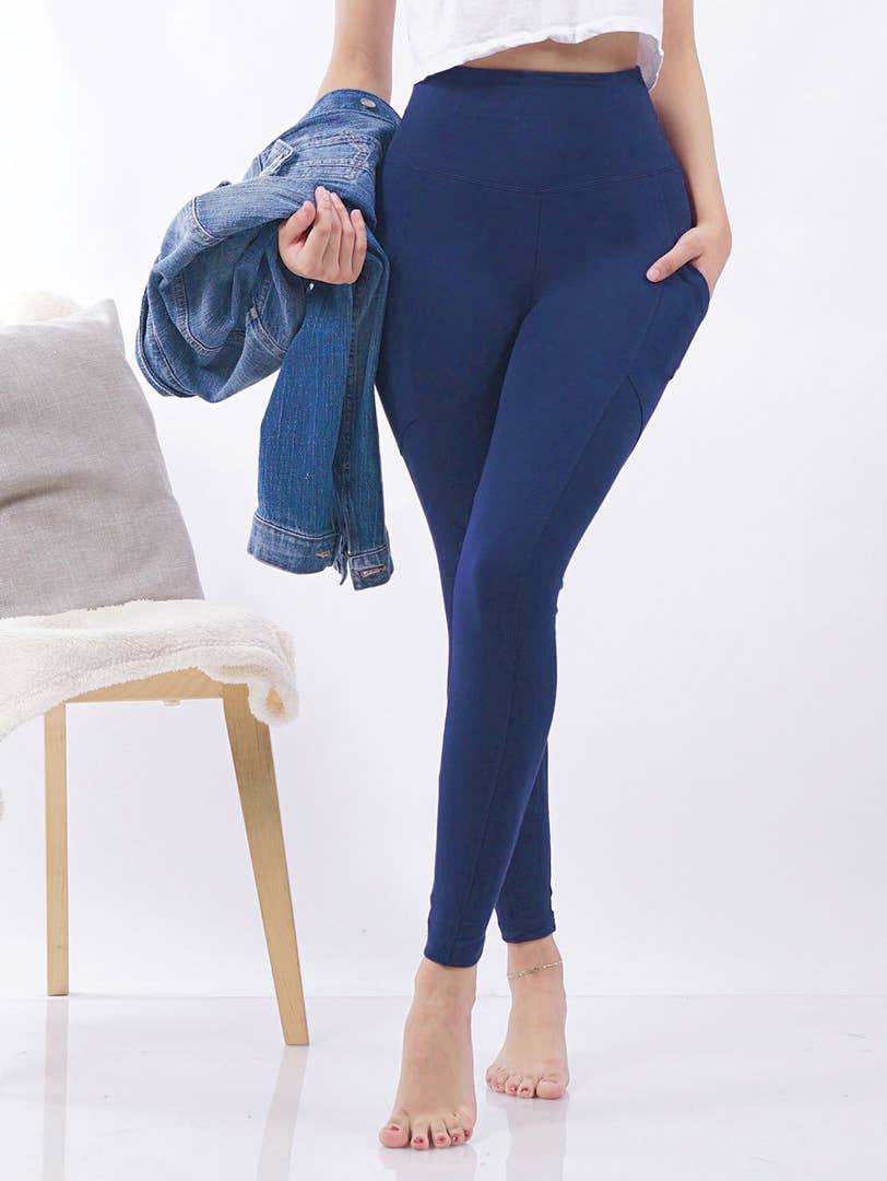 Brushed Microfiber Wide Waistband Leggings W/ Pockets Zenana