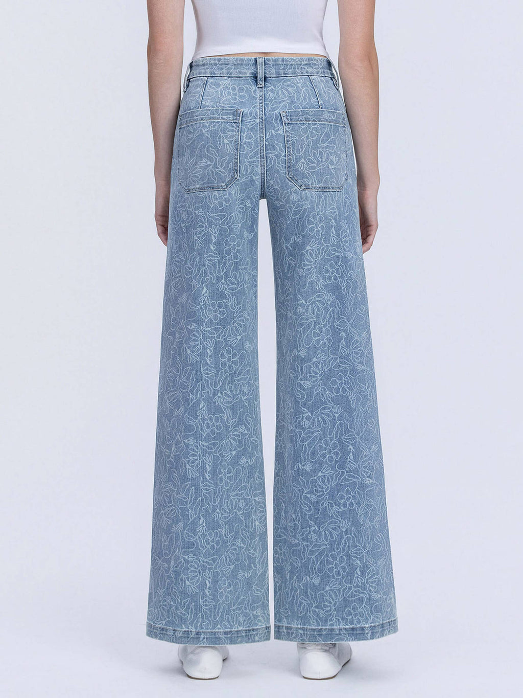 HIGH RISE MEDIUM LIGHT FLORAL PRINT WIDE LEG JEANS T7335FPR