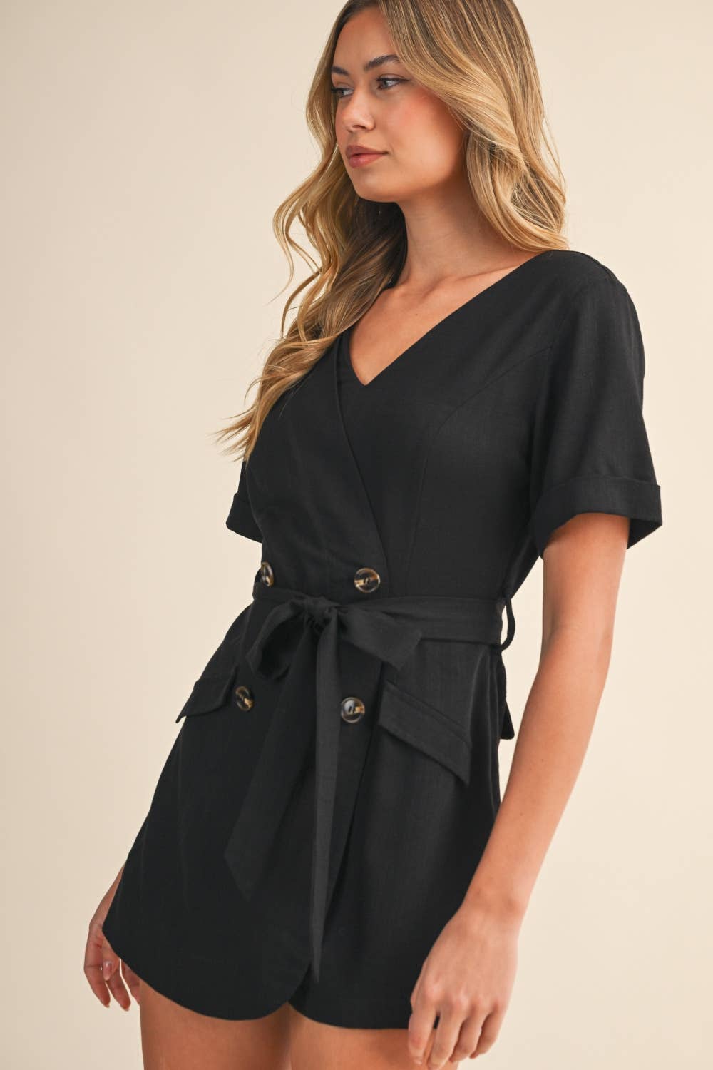 SHORT SLEEVE LINEN ROMPER