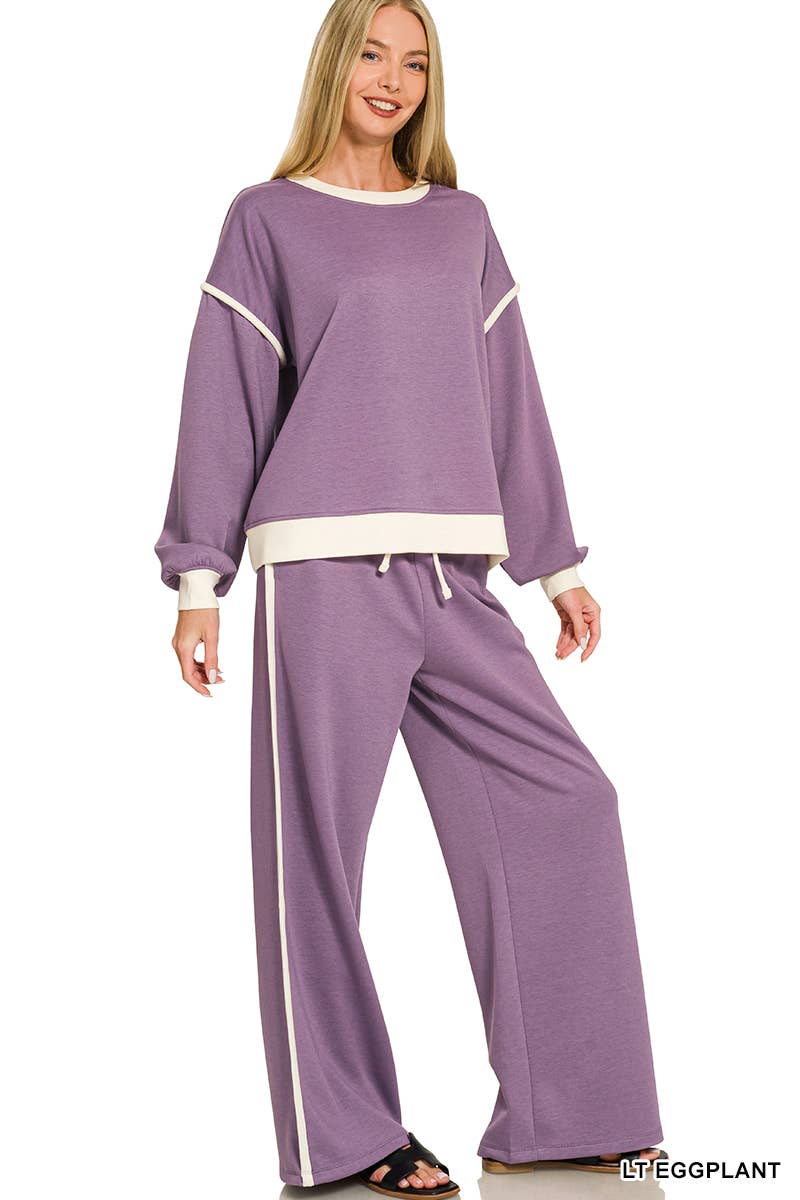 Scuba Contrast Piping Sweatshirts & Pants 2PC Set