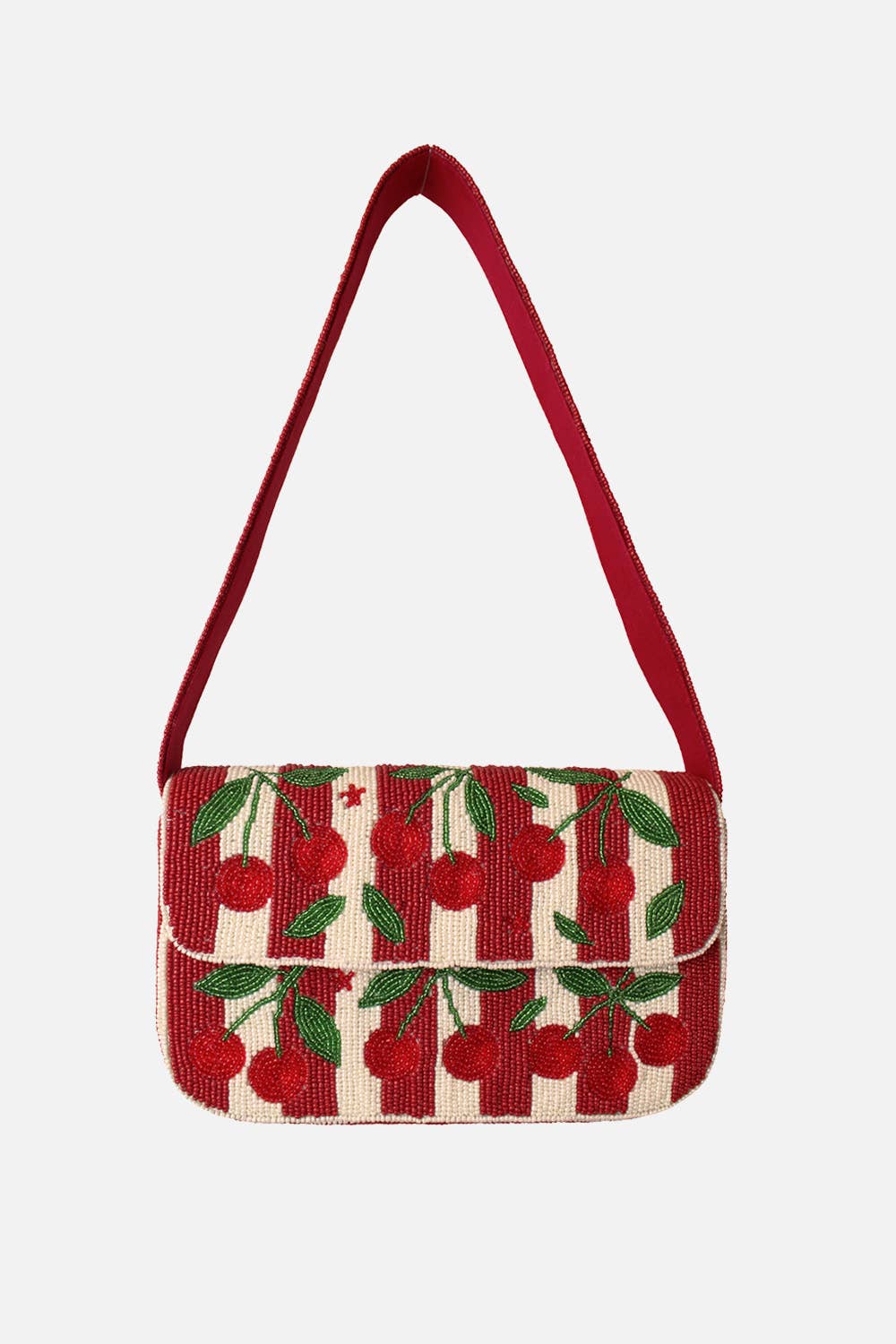 Cherries Stripes Double Sided Beaded Shoulder Bag