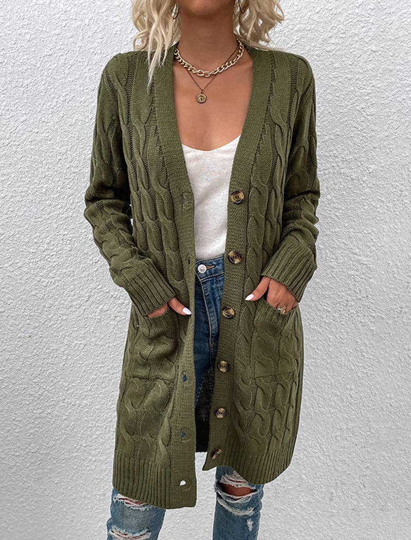 Cable Knit Longline Button-Up Cardigan