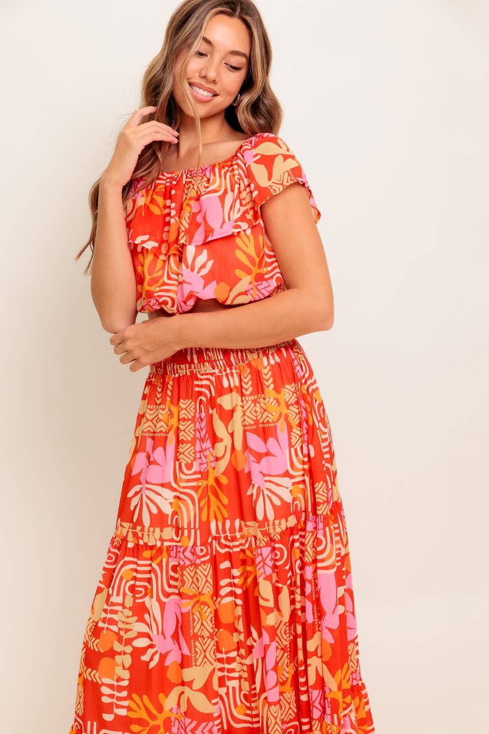 A printed woven top and skirt set - IT13658-SET