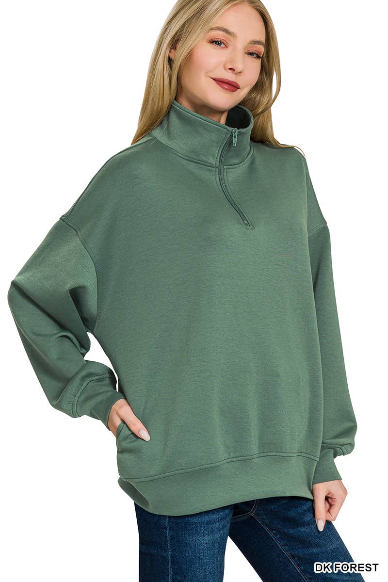 Scuba Half Zip Pullover w/ Pockets - Zenana