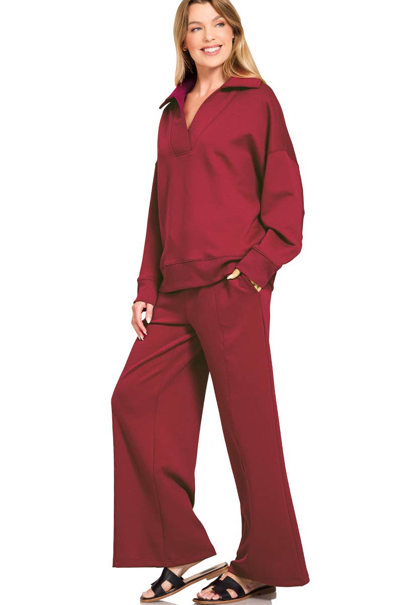 Scuba Collared Pullover & Pants Set SI-29801 Zenana