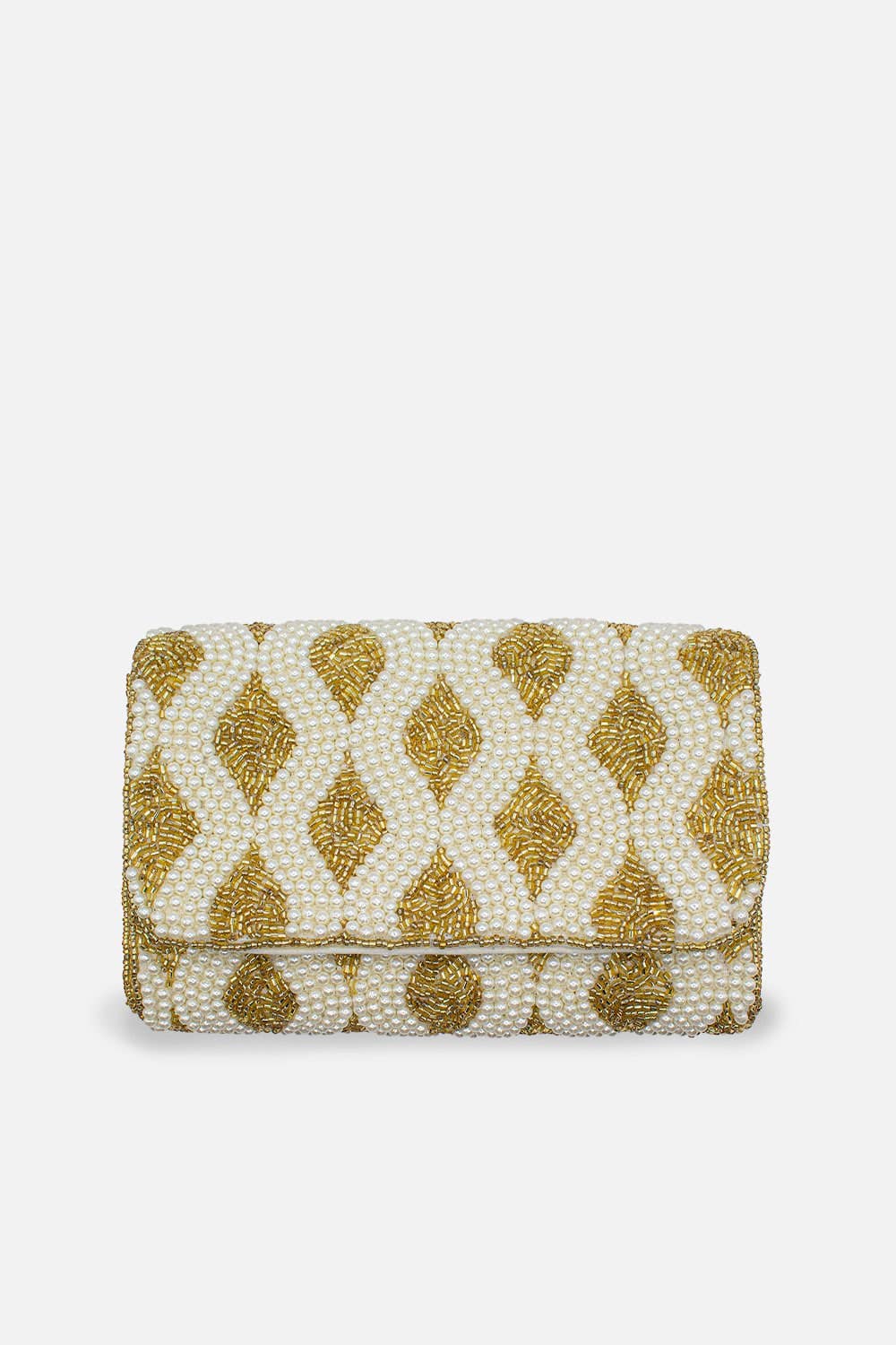 Gold Pearl Beaded Rectangular Clutch