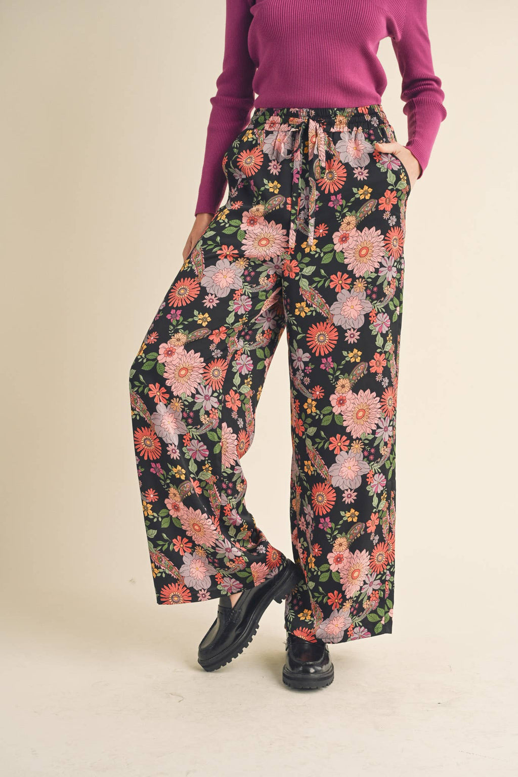 EXCLUSIVE PRINT HIGH RISE SATIN PANTS MP2709