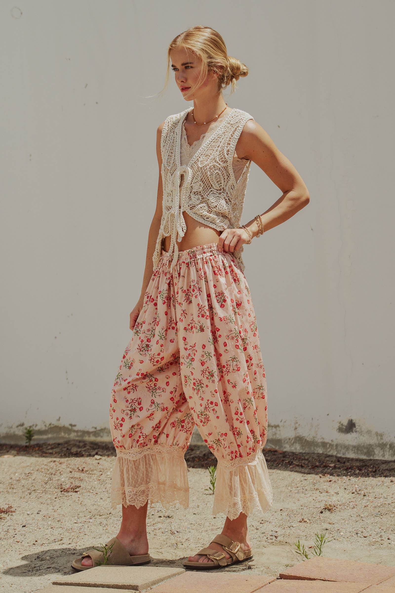 Open-Work Crochet Tie-Front Vest Top