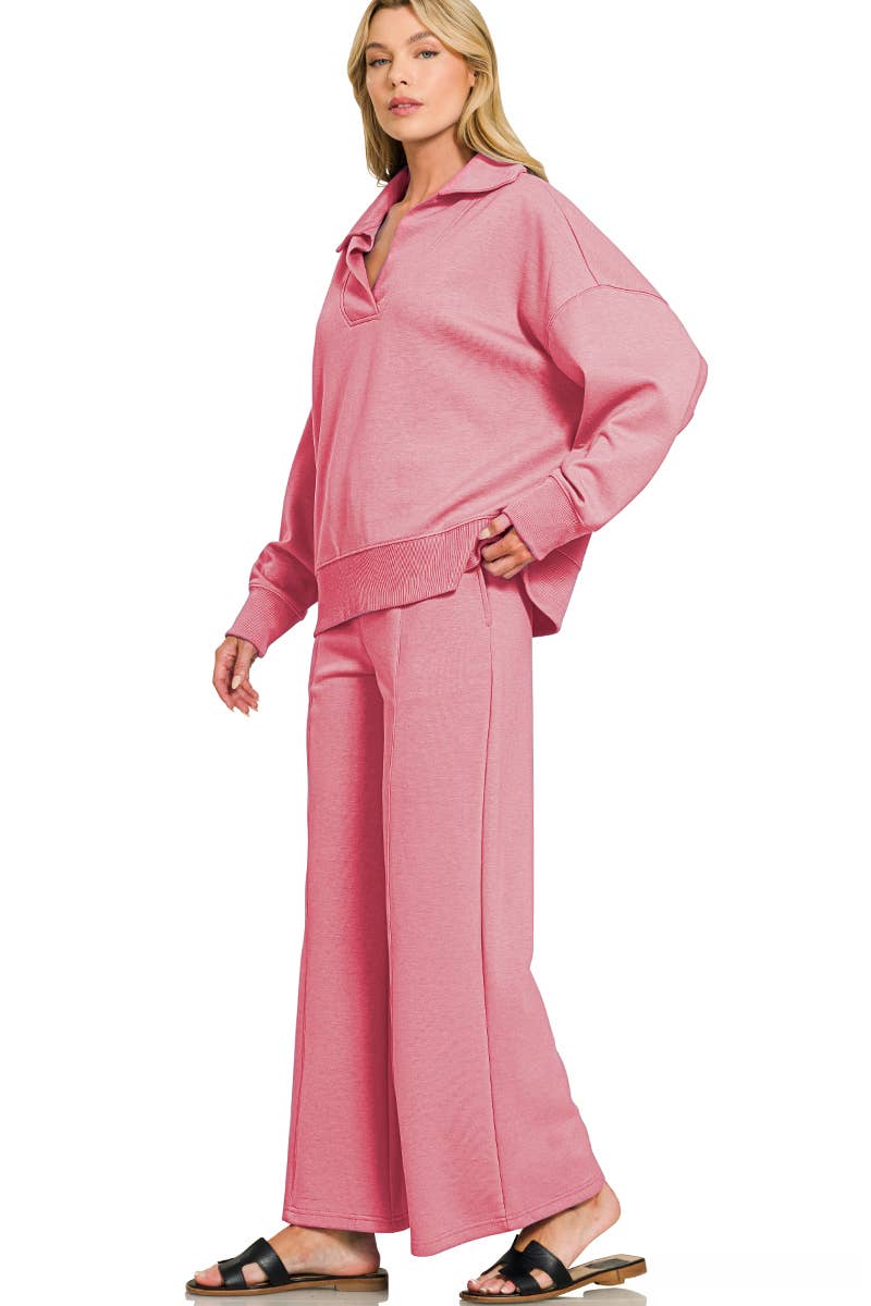 Scuba Collared Pullover & Pants Set SI-29801 Zenana