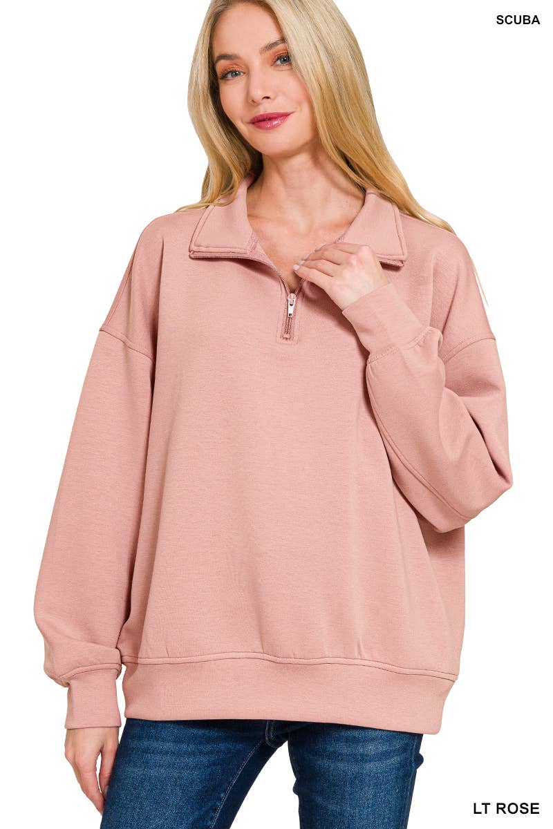 Scuba Half Zip Pullover w/ Pockets - Zenana
