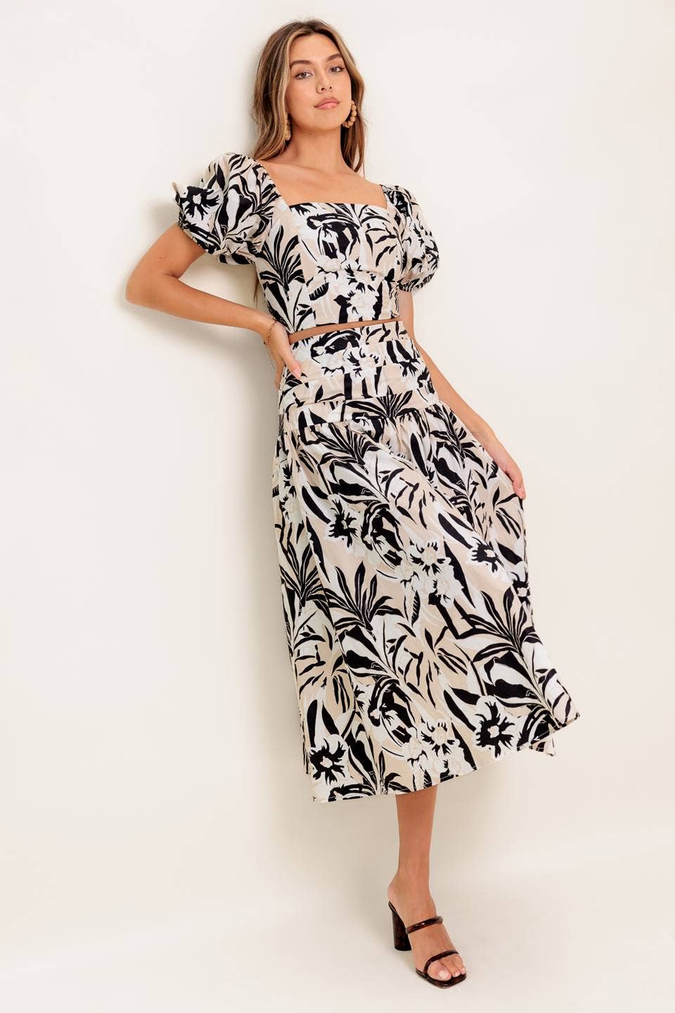 A printed woven top and skirt set - IT13659-SET