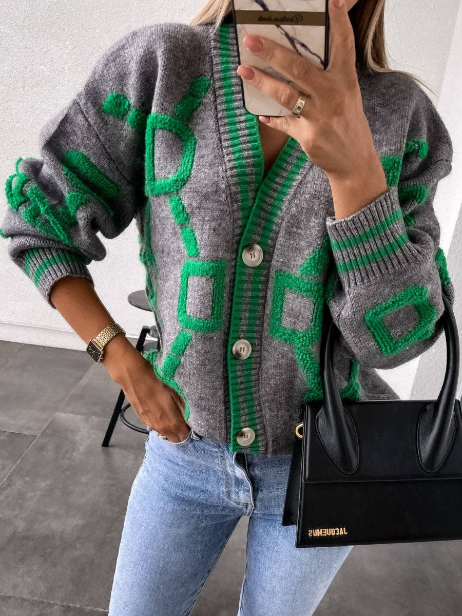 Graphic Button Cardigan