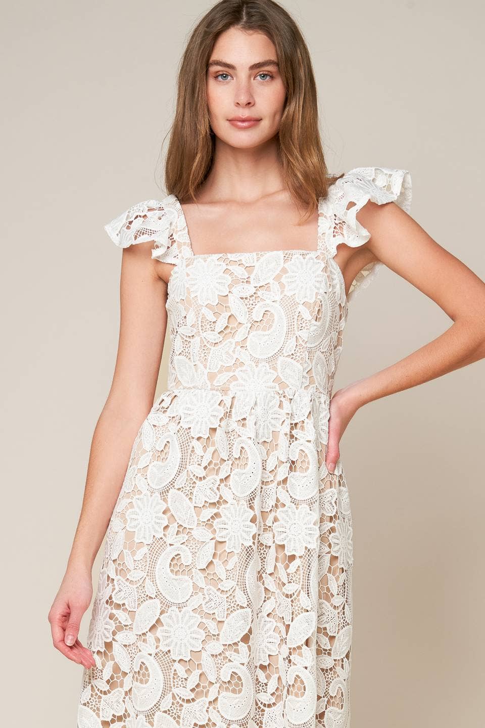 A solid lace midi dress - ID20631 WHITE