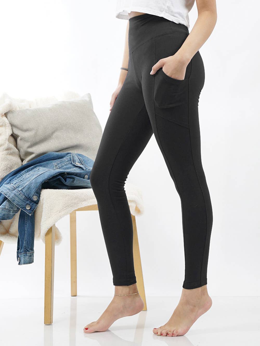 Brushed Microfiber Wide Waistband Leggings W/ Pockets Zenana