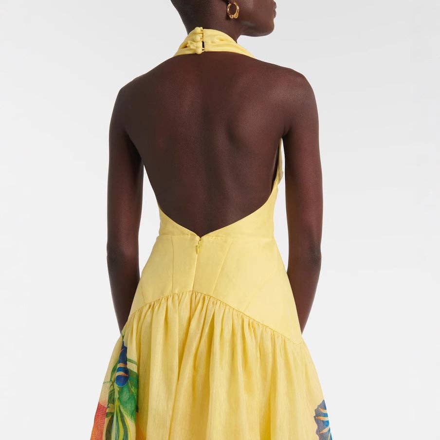 Floral Print Backless Maxi Dress for Women