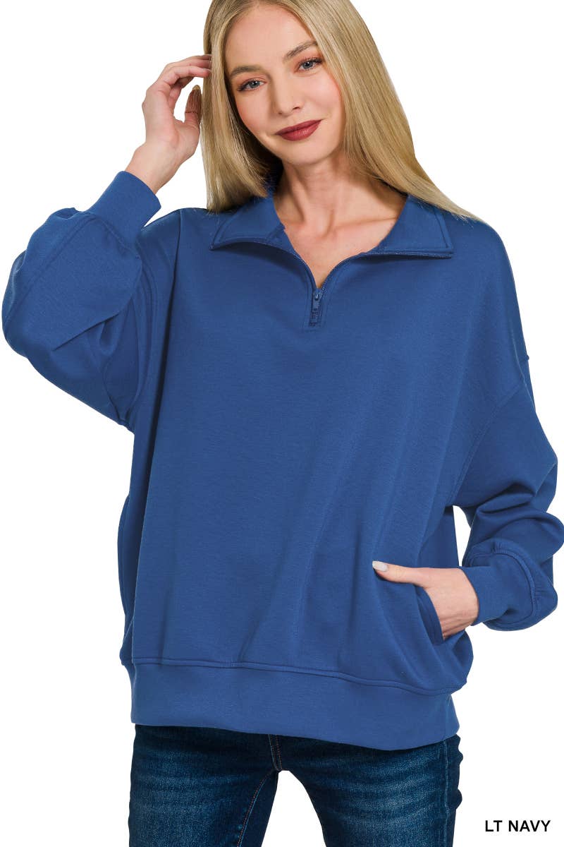 Scuba Half Zip Pullover w/ Pockets - Zenana