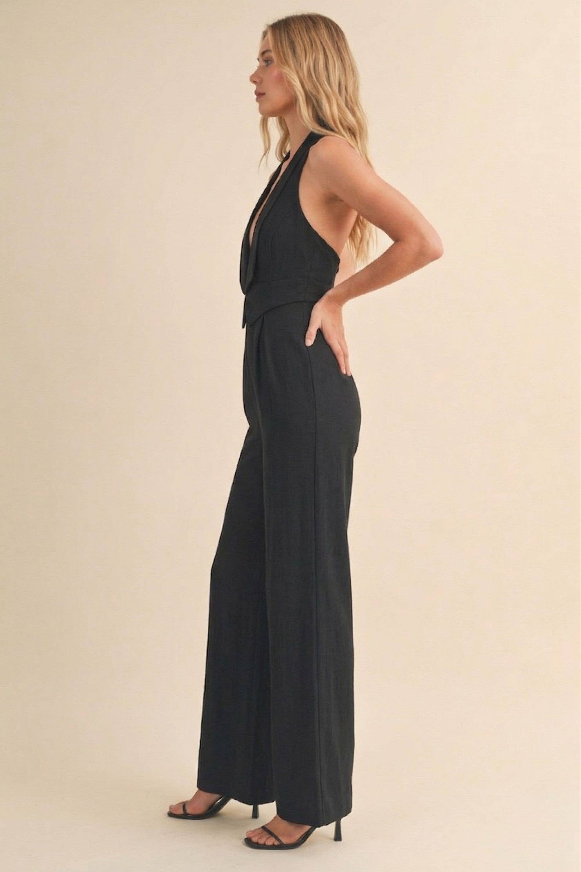 HALTERNECK TAILORED VEST JUMPSUIT