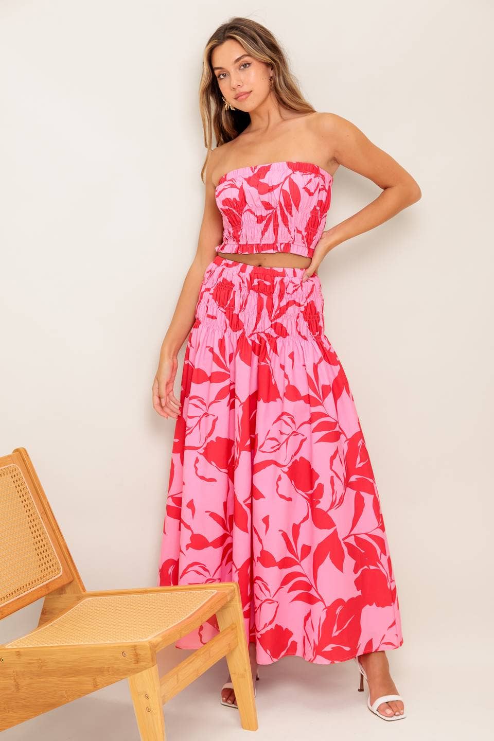 A printed woven top and skirt set - IT13677-SET