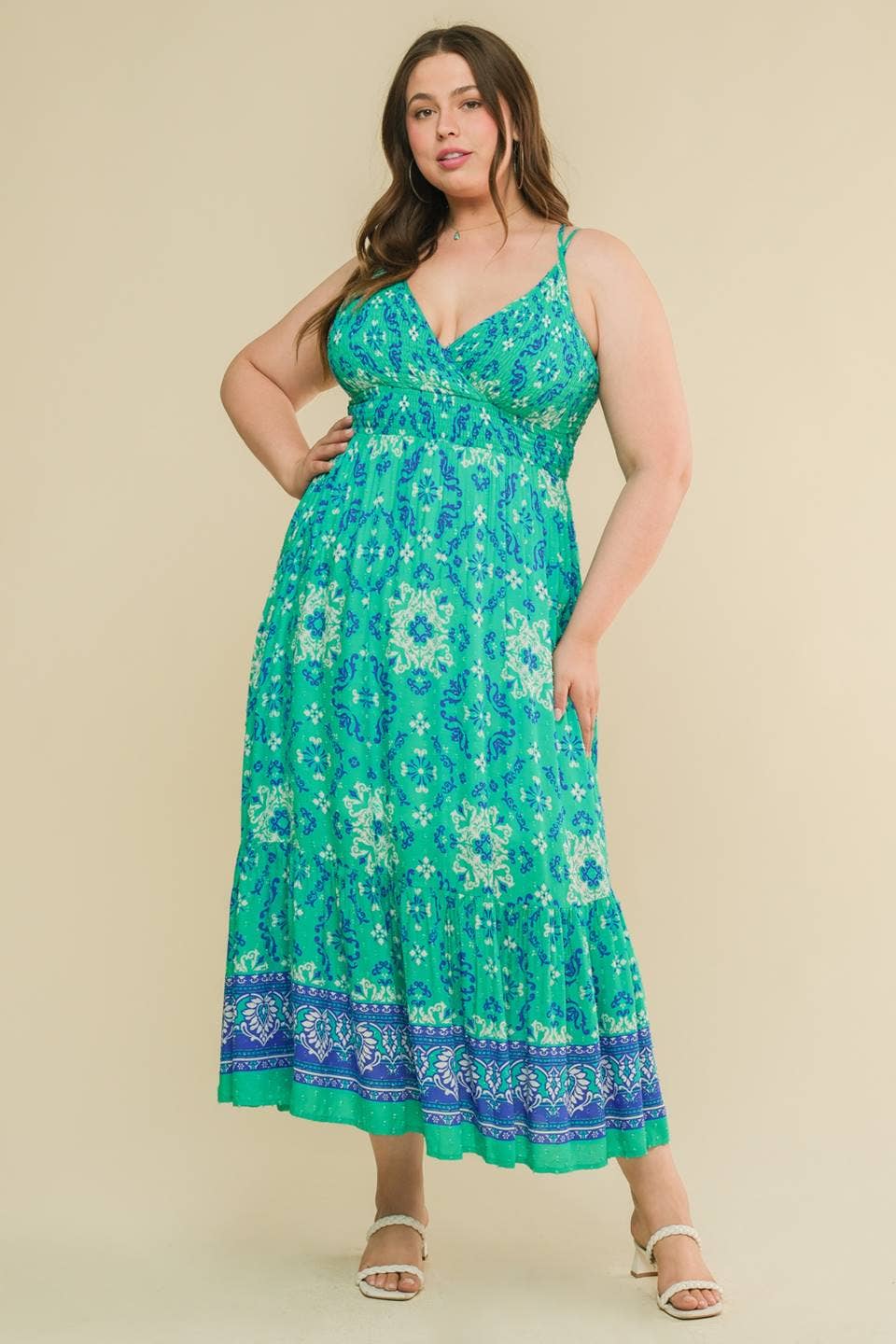 A textured printed woven midi dress - IDP19731