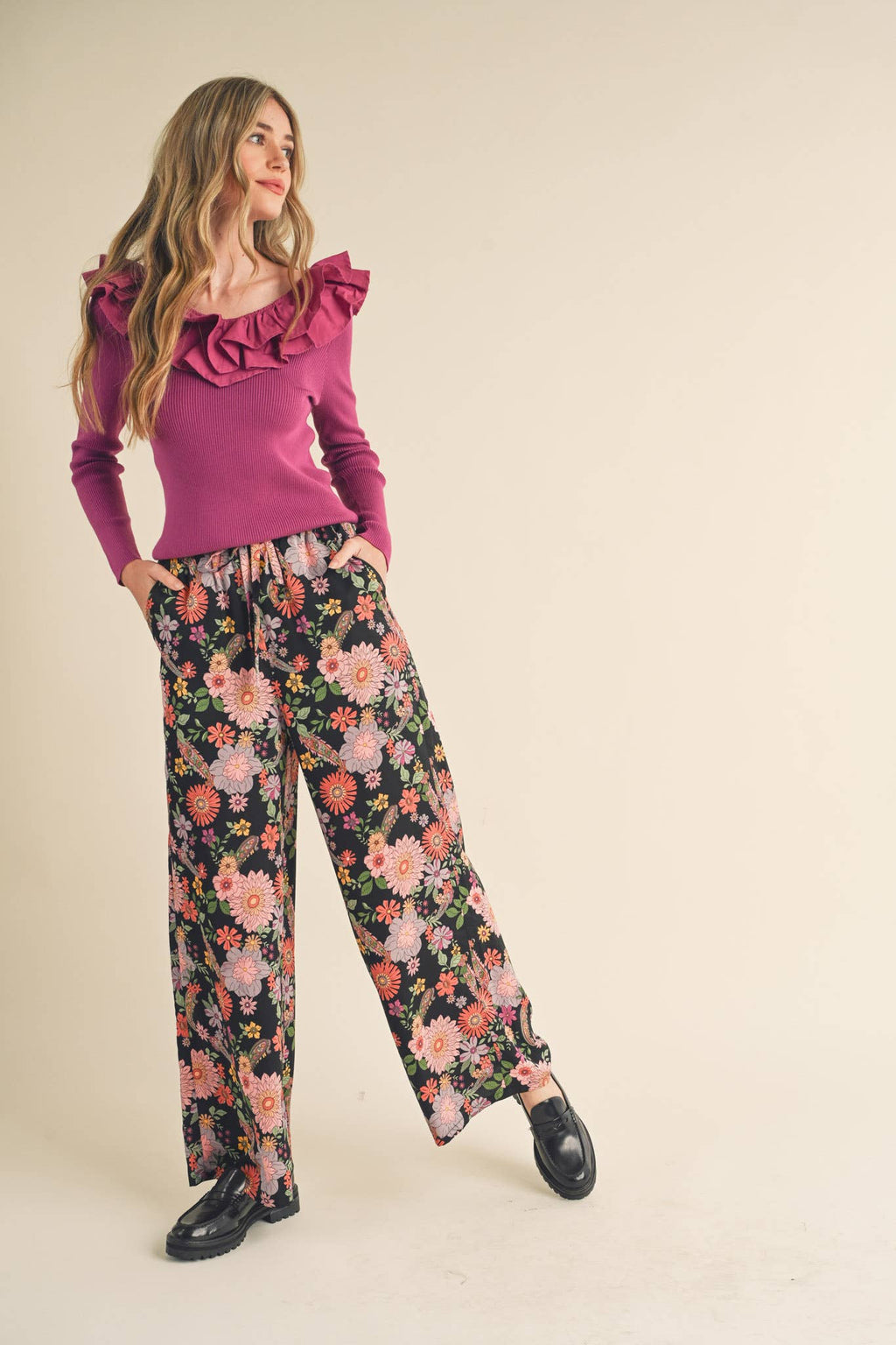 EXCLUSIVE PRINT HIGH RISE SATIN PANTS MP2709
