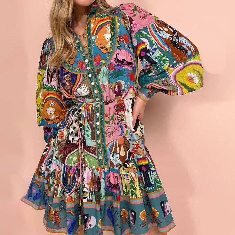 Elegant Floral Tie Waist Dress for Women