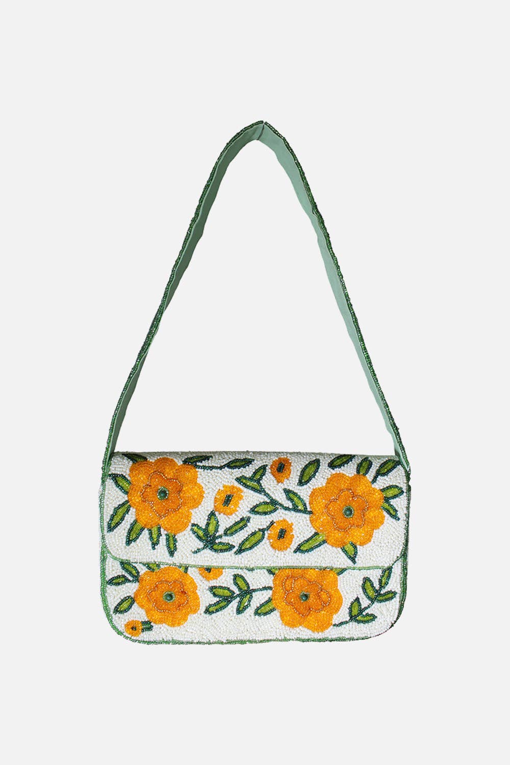 Golden Flowers Double Sided Beaded Shoulder Bag