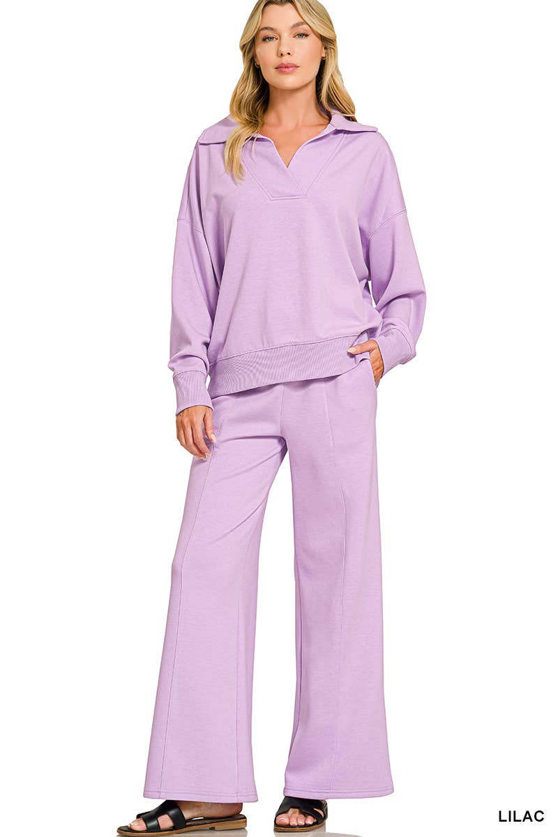 Scuba Collared Pullover & Pants Set SI-29801 Zenana