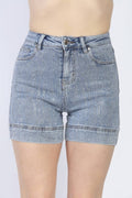 Rhinestone Stretch Denim Shorts - Nina Rossi