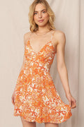 Retro Print Mini Dress with Back Tie
