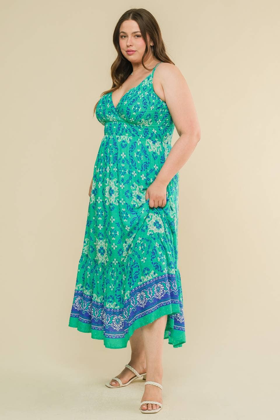 A textured printed woven midi dress - IDP19731