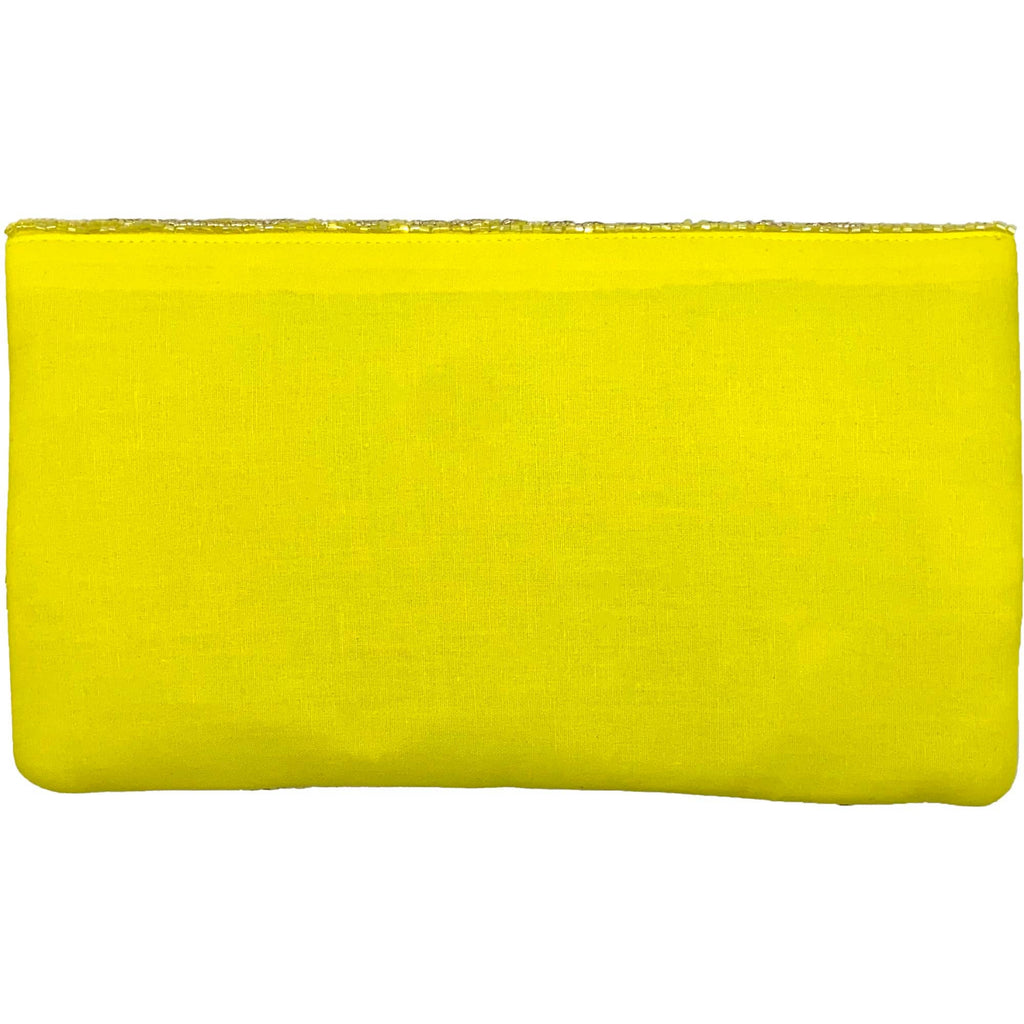YELLOW FLORAL BEADED CLUTCH