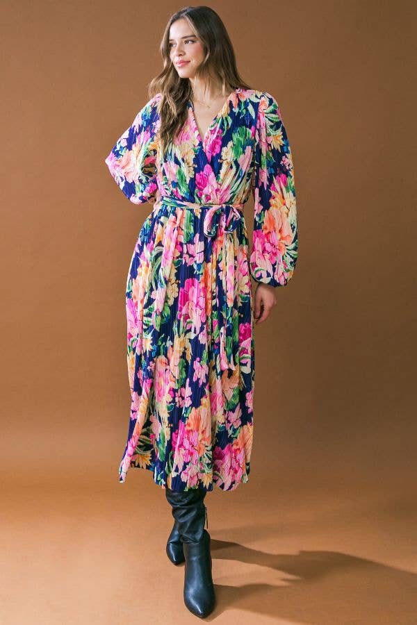 A printed woven plisse midi dress - ID20450