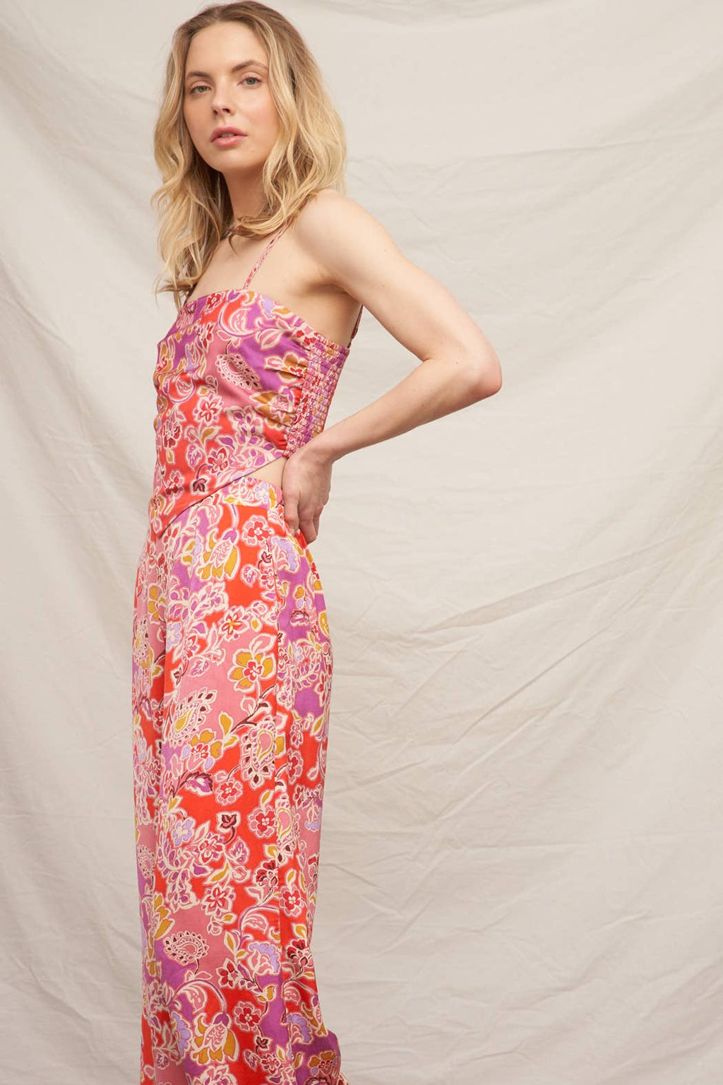 Floral Print Satin Pants