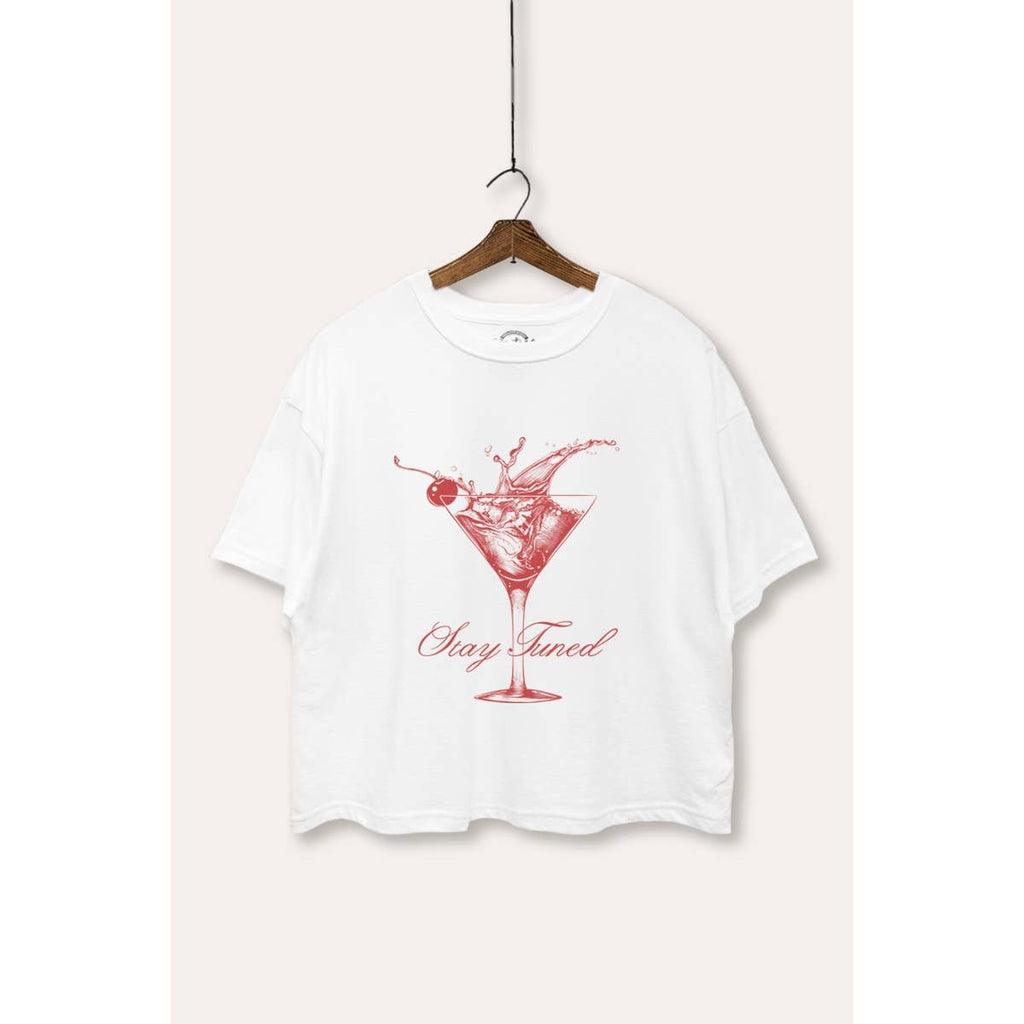 Cocktail Glass Splash Graphic Boxy Crop Top