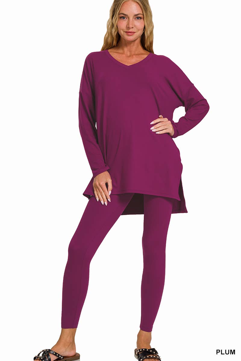 Brushed Dty Microfiber Loungewear Set - Zenana