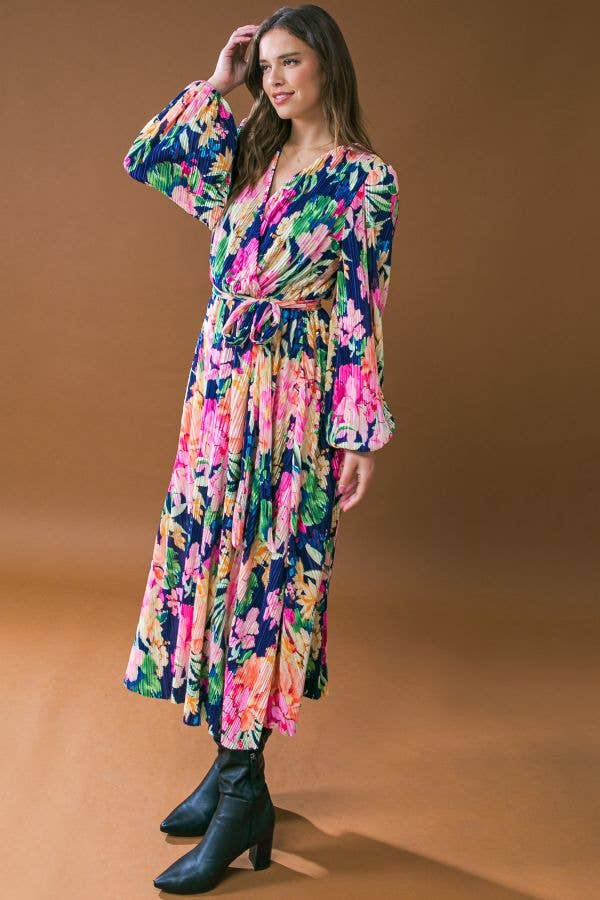 A printed woven plisse midi dress - ID20450