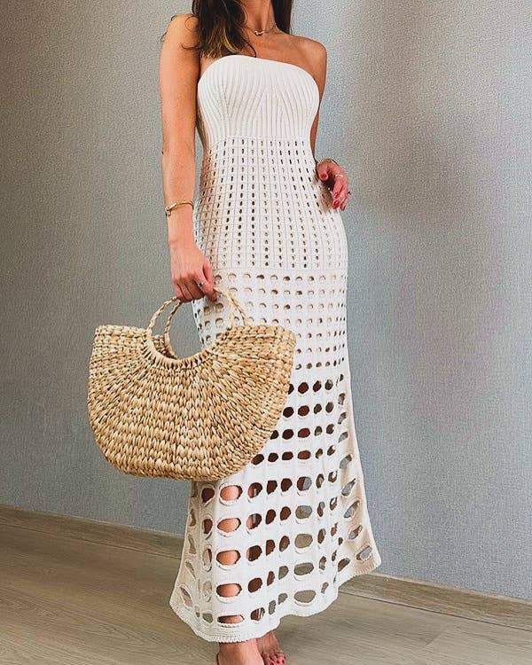 Chic Beach/Resort Strapless Crochet Maxi Dress