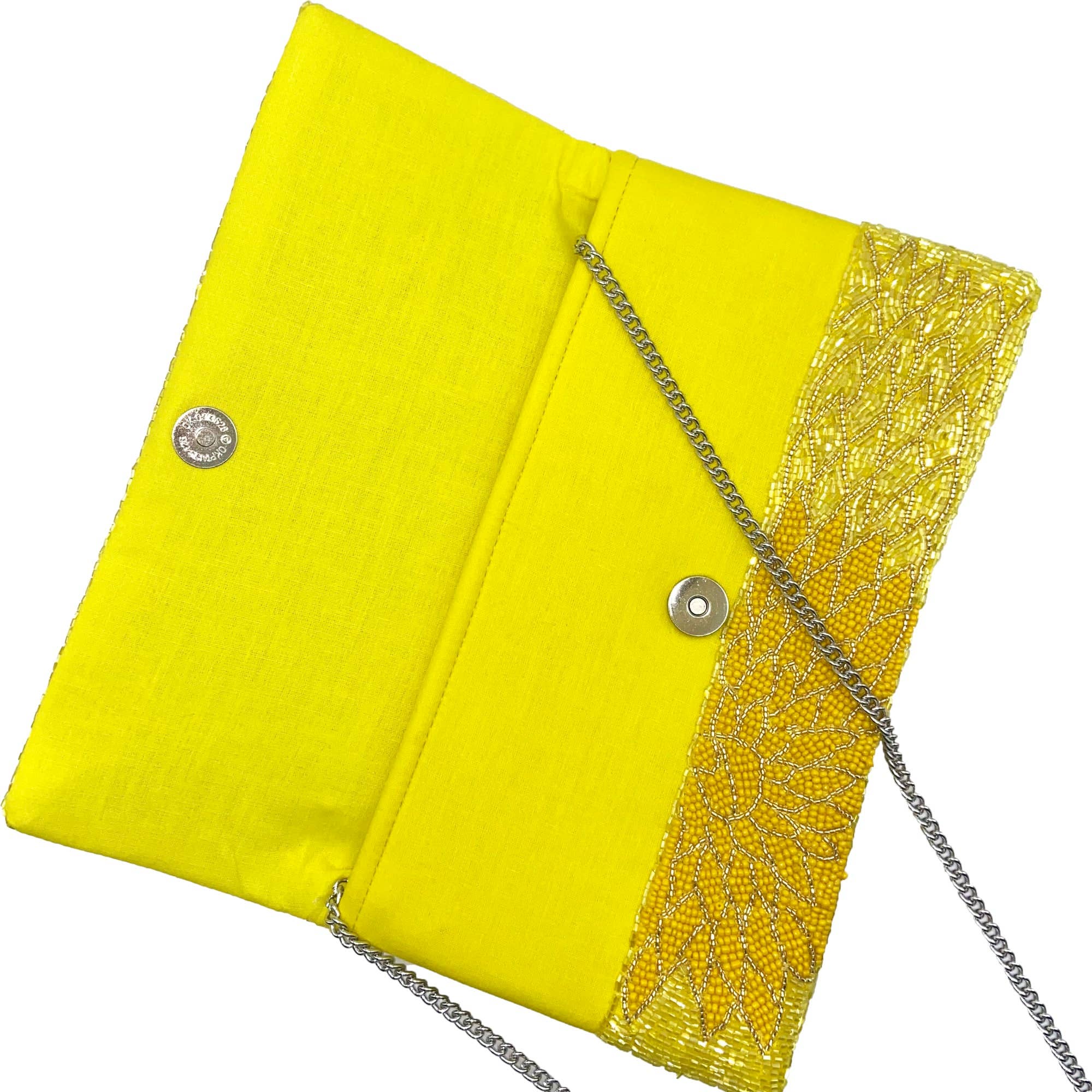 YELLOW FLORAL BEADED CLUTCH
