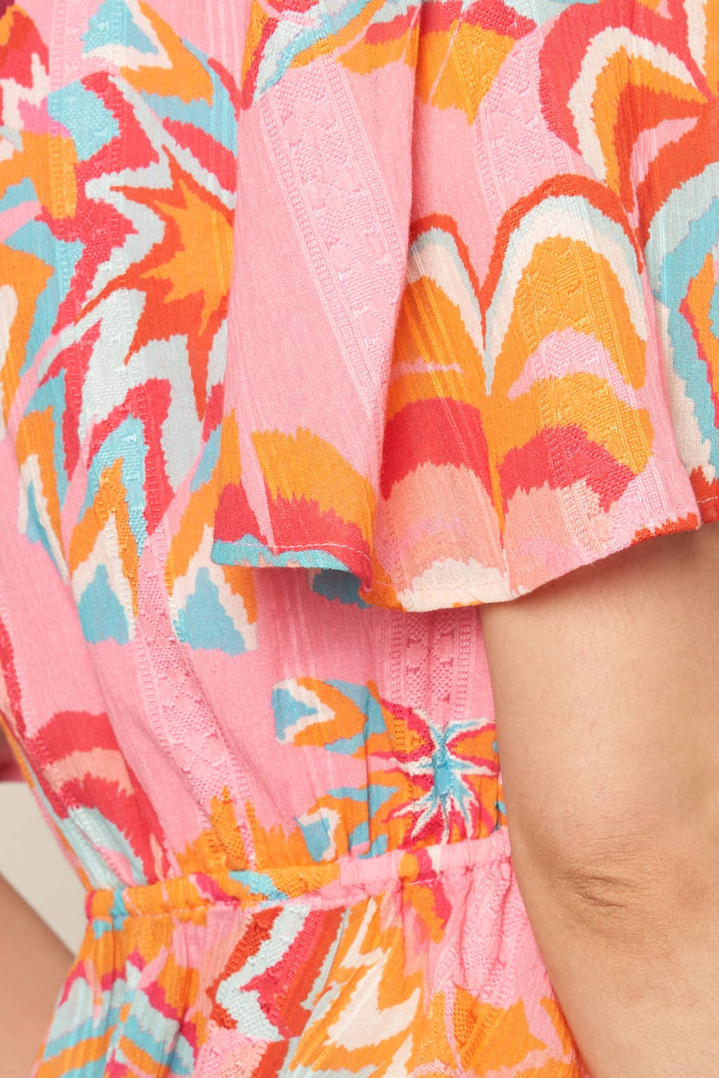 Printed Flutter Sleeve V-Neck Top