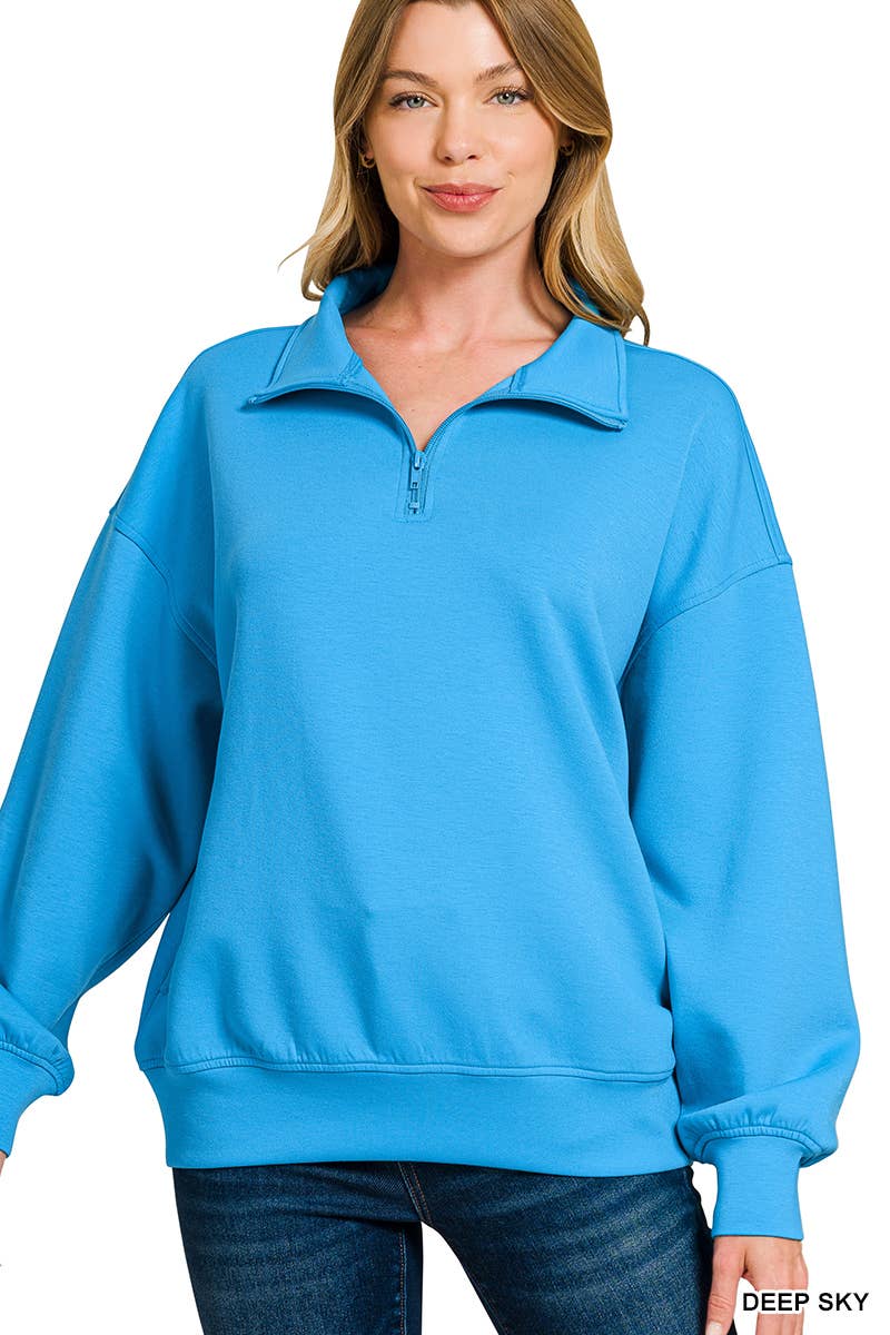 Scuba Half Zip Pullover w/ Pockets - Zenana