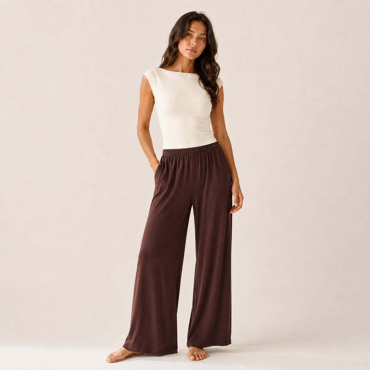 Women’s Wide Straight Leg Pants with Pockets, Soft Flowing pants