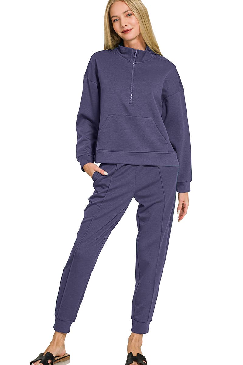 Scuba Half Zip Sweatshirts & Joggers 2PC Set - Zenana