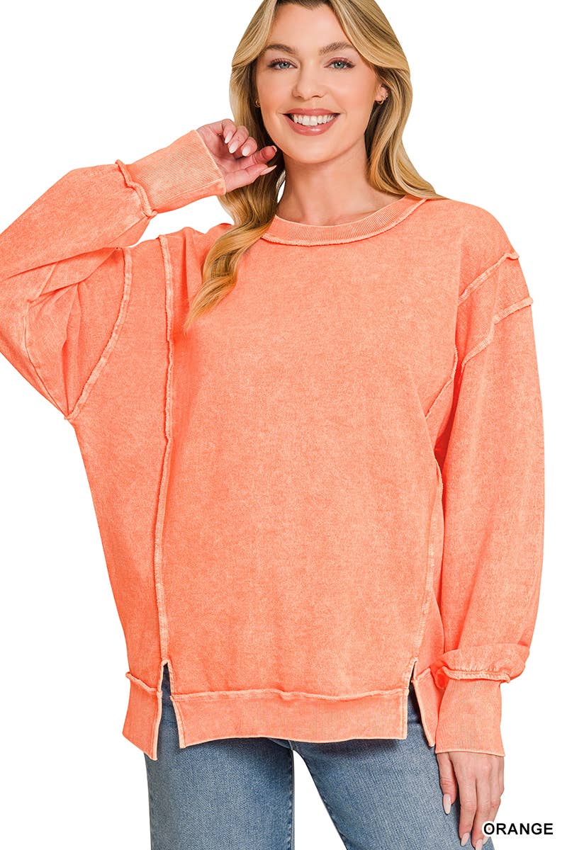 Halo Washed F/Terry Exposed Seam Sweatshirt  - Zenana