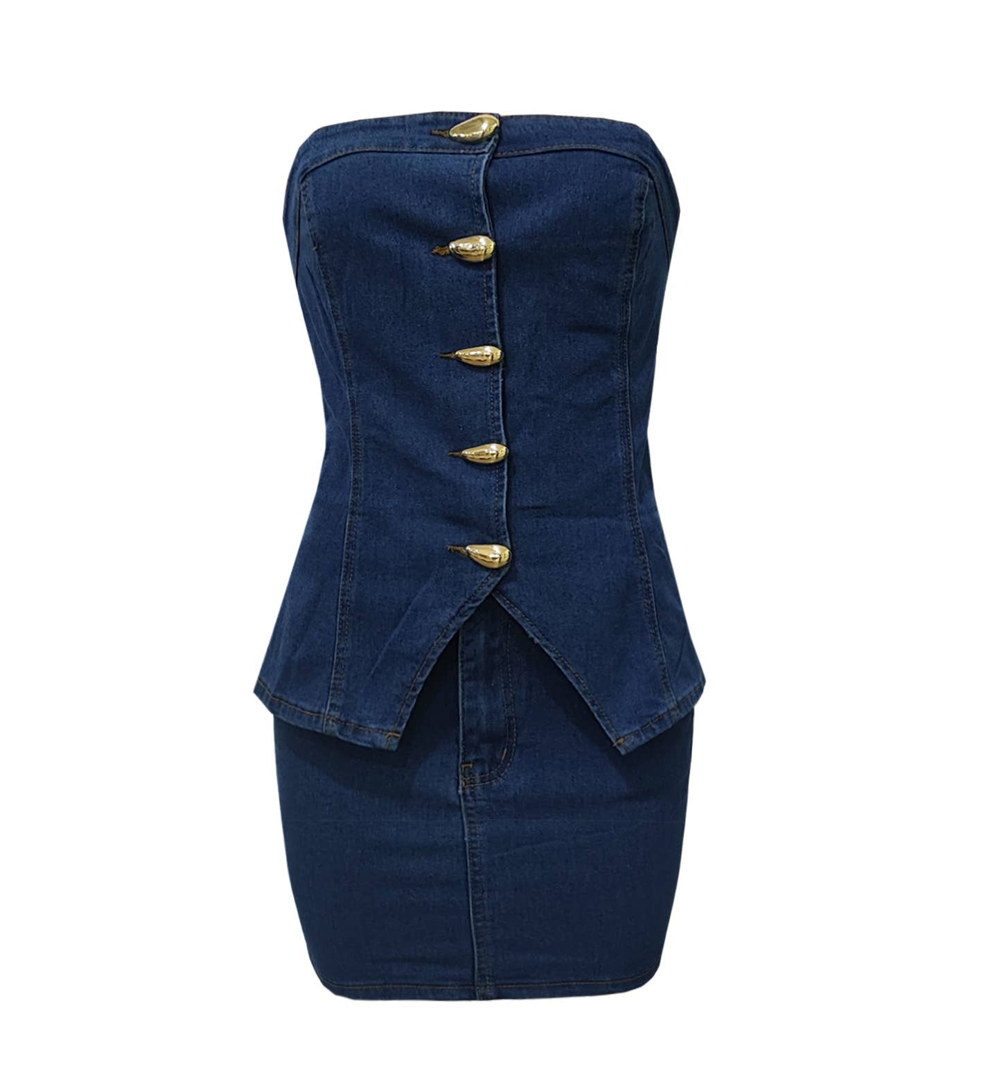 Western Denim Bandeau Top & Mini Skirt Slim Fit Set