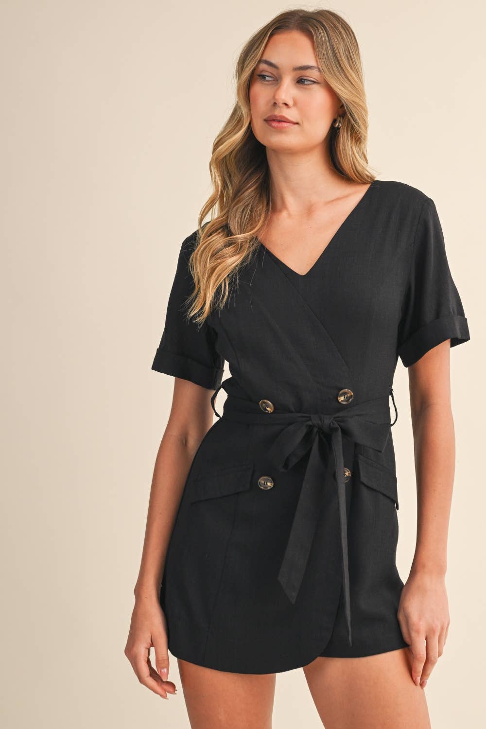 SHORT SLEEVE LINEN ROMPER