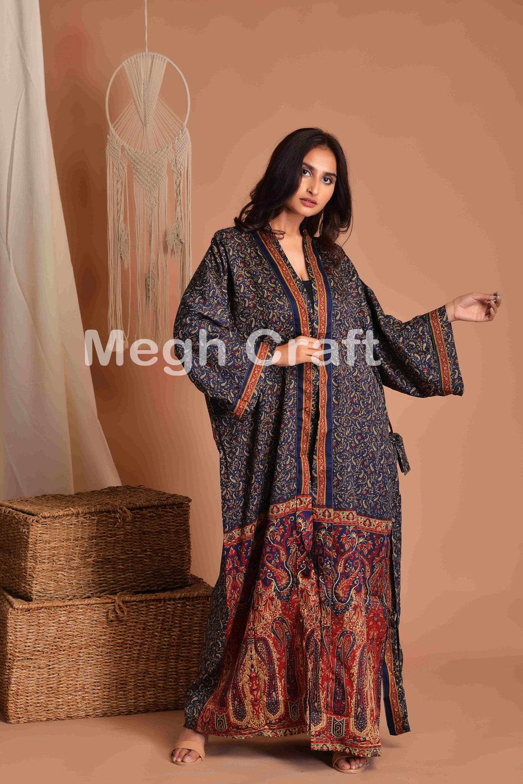 Upcycled Silk Kimono Robe, Body coverup FREE SIZE