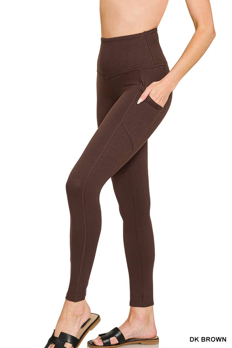 Brushed Microfiber Wide Waistband Leggings W/ Pockets Zenana