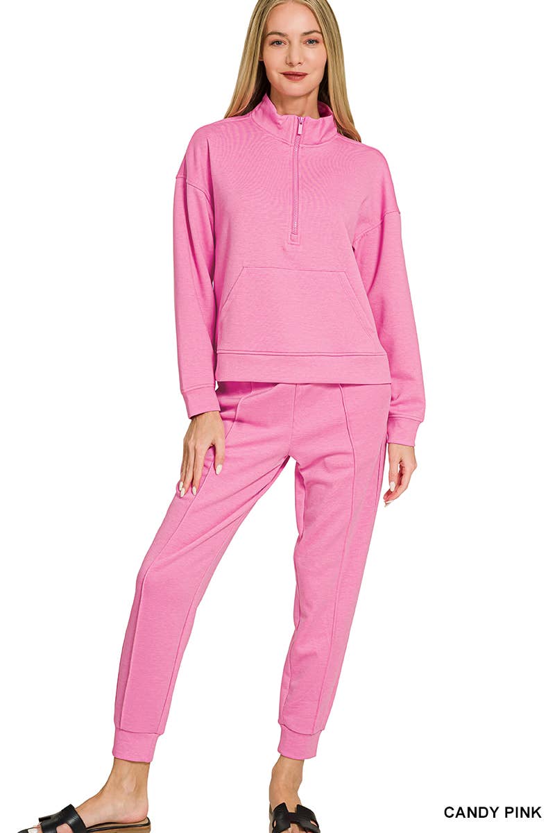 Scuba Half Zip Sweatshirts & Joggers 2PC Set - Zenana